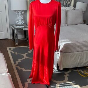 LUCY PARIS Red Silky Long Dreas w/ Bell Sleeves - Size Medium NWT